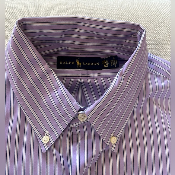 Ralph Lauren Shirting Stripe Button Down Sport Shirt In Lavender/Piink 16 1/2 - Picture 4 of 5
